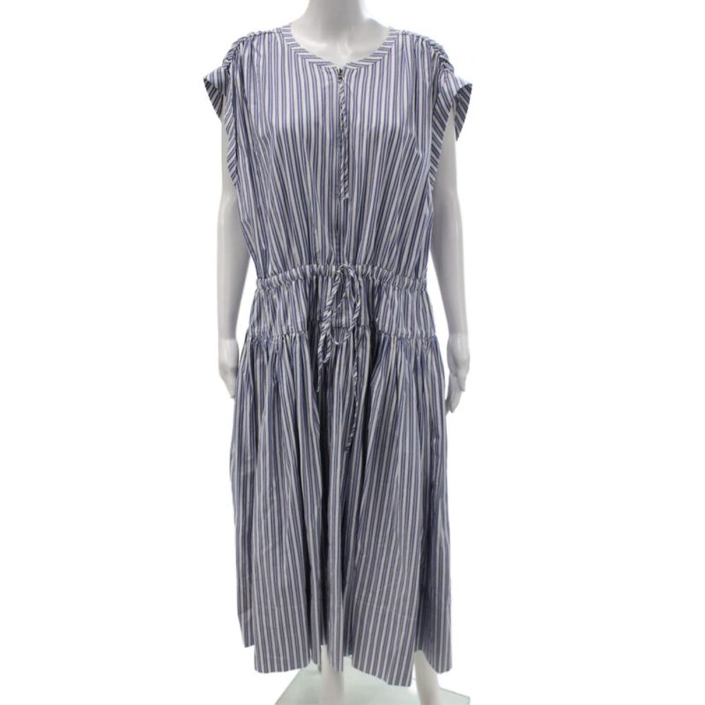 J Crew Women Shirt Dress Blue Striped Cotton V-Neck Short Sleeve Long Size 2XL